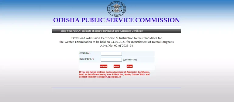 OPSC, Dental Surgeons, Exam, Admit Card, 2023, Download, Direct Link