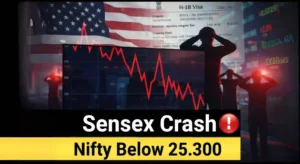 Sensex Crash, Nifty 25,300, H-1B visa fee, IT stocks fall, Tech Mahindra share, Infosys stock, Wipro stock, Indian stock market, Sensex today, Nifty today, stock market news, GST reforms, investor alert, midcap stocks, smallcap resilience,