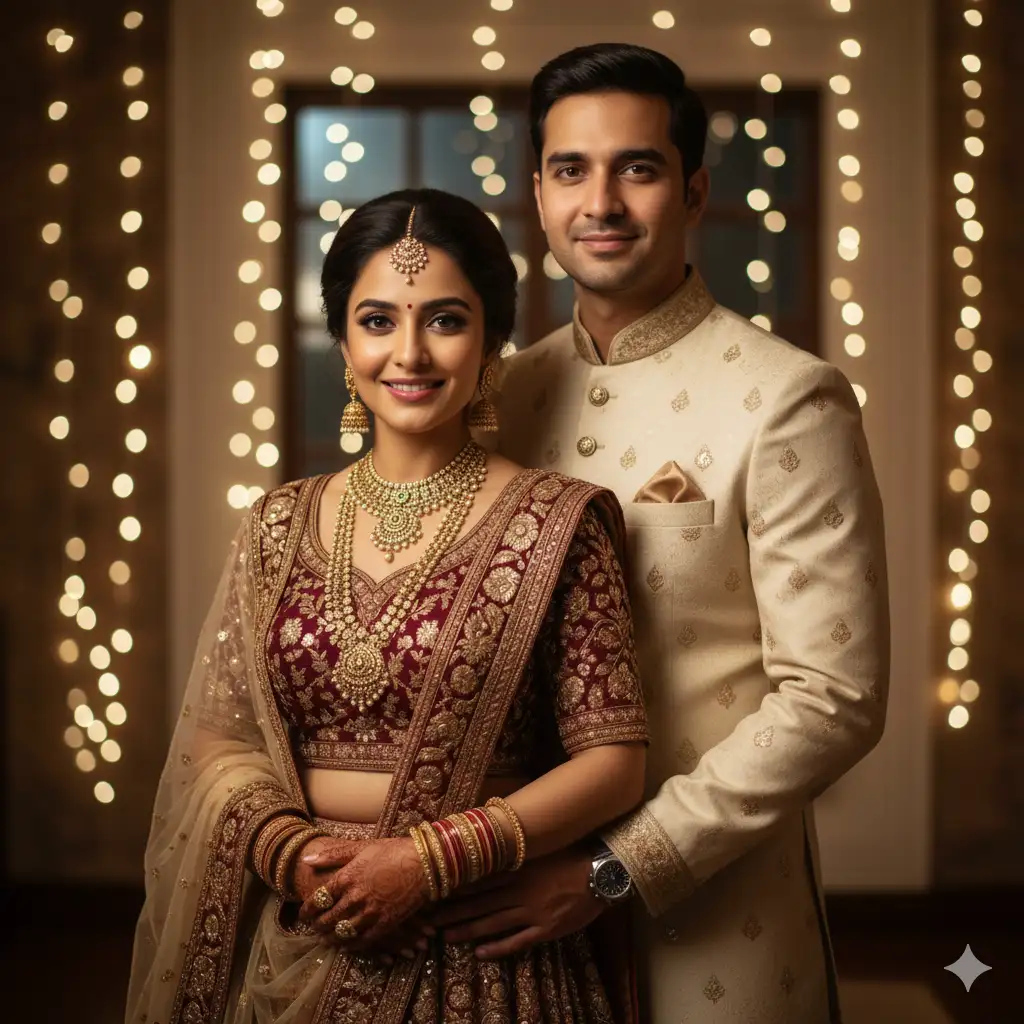 20 Gemini AI Prompts to Create Ultra-Realistic Couple Poses in 8K 6 Indian couple Traditional Ethnic Formal Evening Gemini ai prompt