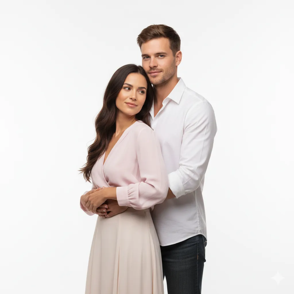 20 Gemini AI Prompts to Create Ultra-Realistic Couple Poses in 8K 3 Studio White Background Embrace Gemini ai prompt