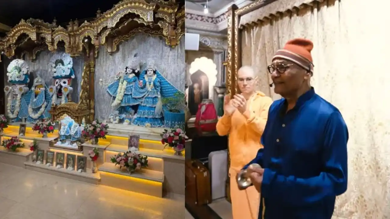 Vedanta Founder Anil Agarwal praying at Radha Krishna Temple in London with Kamiya Jani.