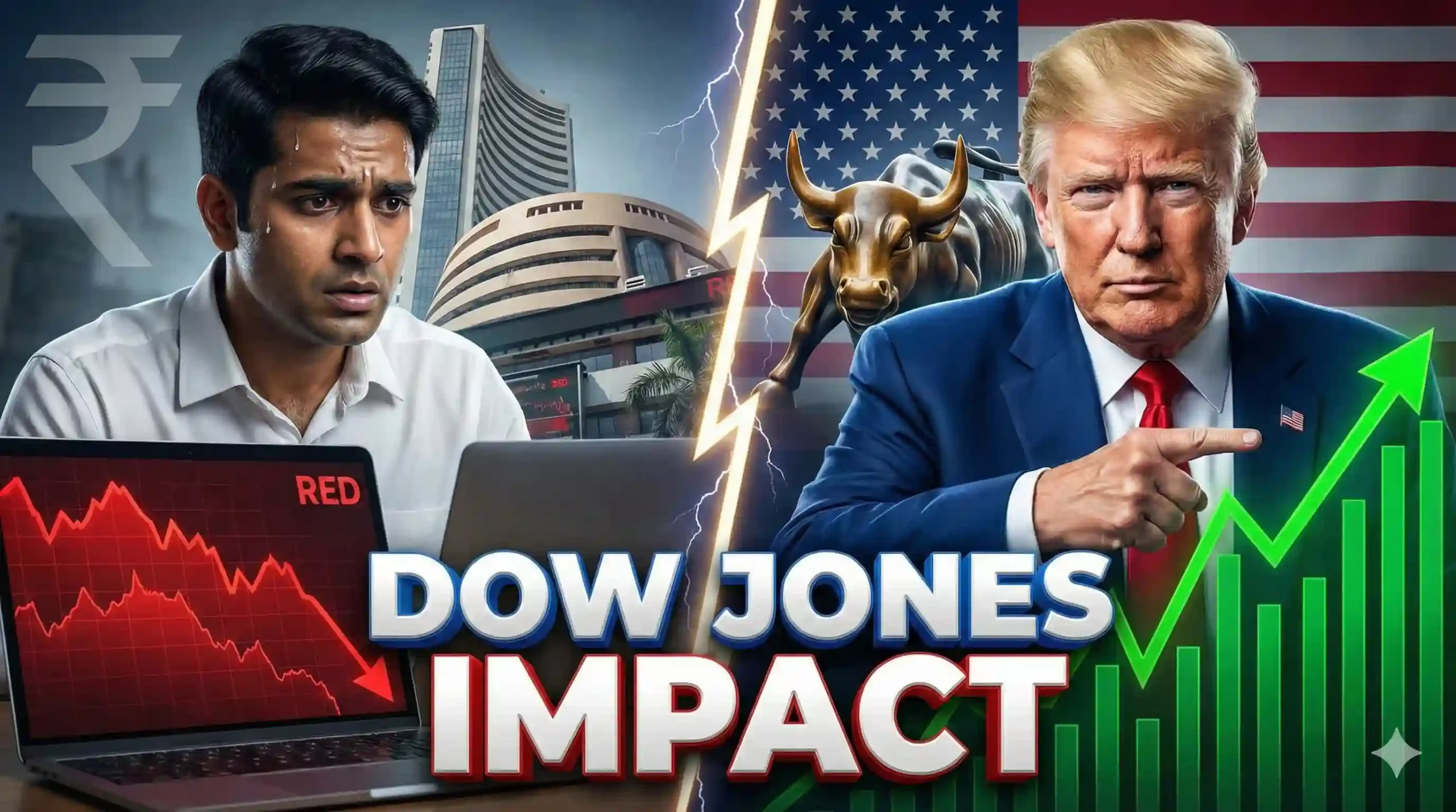 Dow Jones Futures and Nifty 50 correlation chart explanation in Hindi