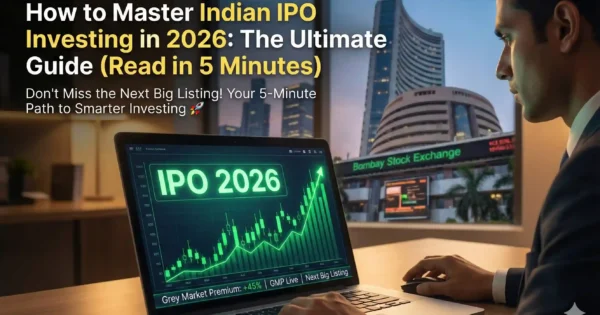 Laptop screen showing IPO 2026 dashboard with live Grey Market Premium charts.