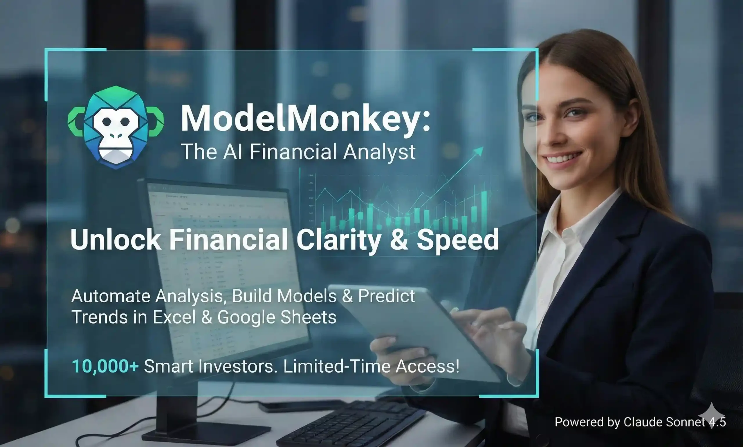 ModelMonkey AI sidebar in Microsoft Excel generating a dynamic Discounted Cash Flow (DCF) model using natural language prompts.