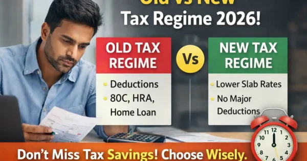 Old vs New Tax Regime 2026 comparison showing salaried professional calculating tax with slab differences and deduction benefits explained